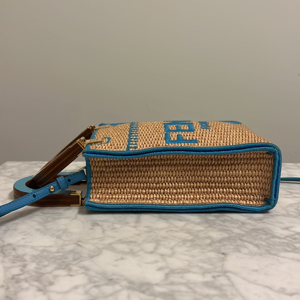 Fendi Sunshine Mini Straw Shoulder Bag Natural Blue - Picture 5 of 14